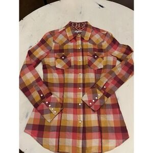 Tin Haul Womens 100% Cotton Plaid L/S Pearlsnap Shirt Size XS